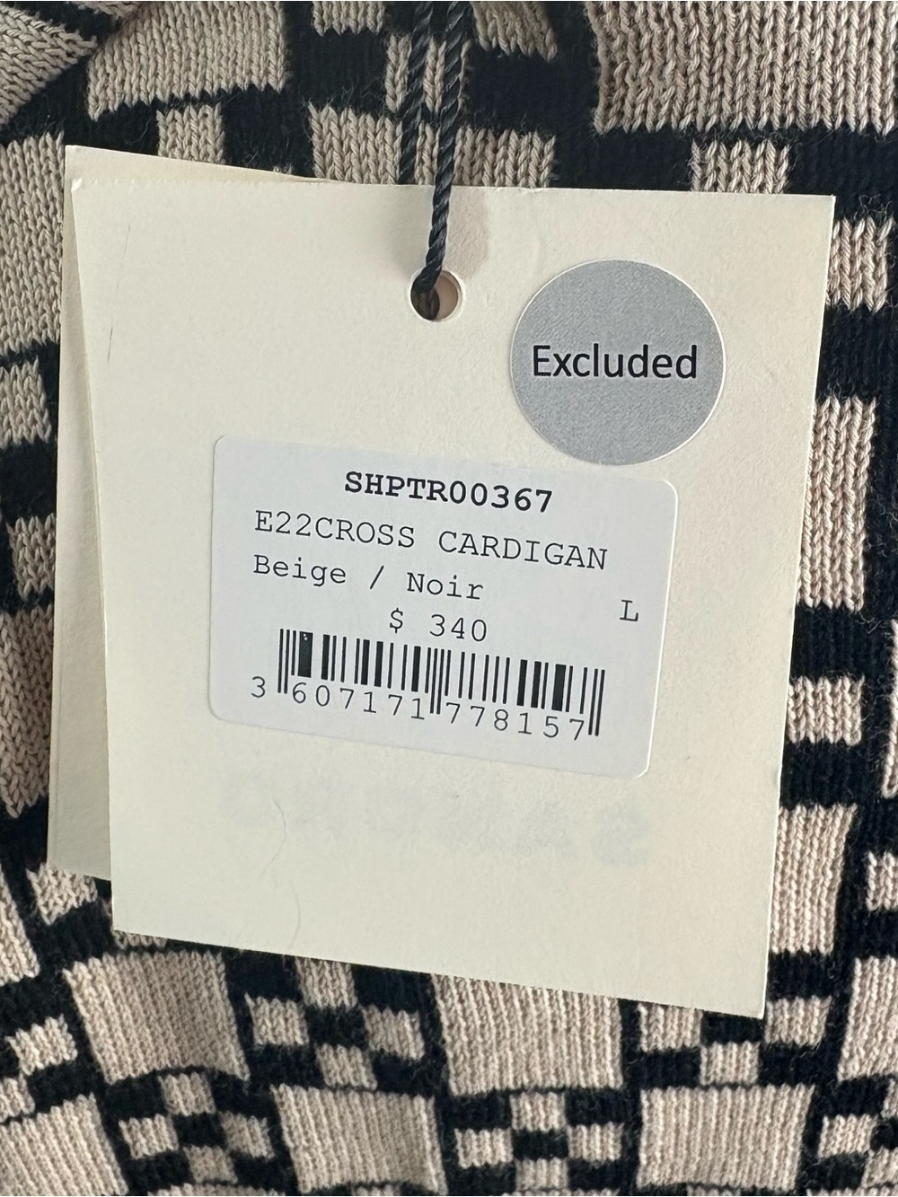 🔥FINAL SALE FREE SHIPPING!🔥 NEW Sandro Beige and Black Geometric V-Neck Cardigan - Picture 11 of 14